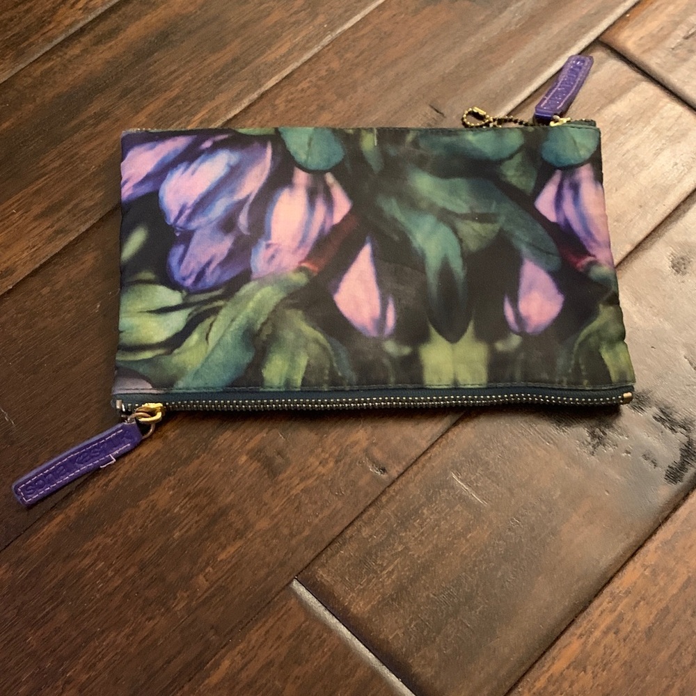 Sonia Kashuk Botanical Clutch or Makeup Bag with Purple and Green Accents EUC